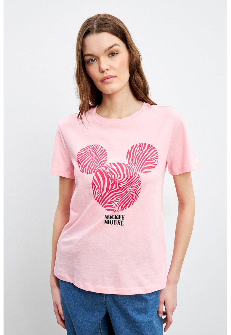 Tricou regular fit cu decolteu la baza gatului - Roz pastel