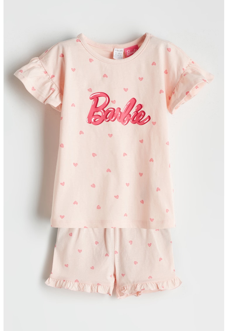 Set de tricou cu model barbie si pantaloni scurti - Fucsia/Roz pastel