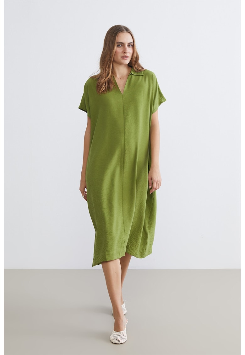 Rochie midi cu croiala dreapta si buzunare laterale - Verde masliniu