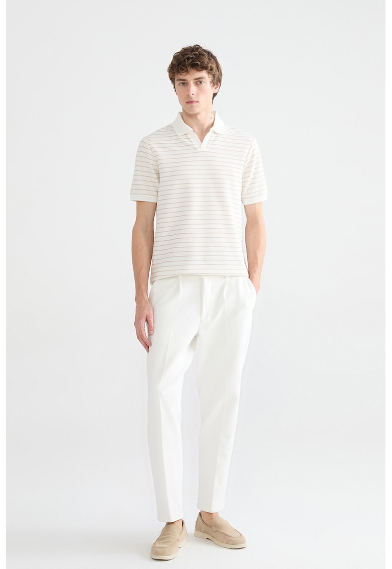 Tricou polo cu dungi - Portocaliu pal/Alb murdar