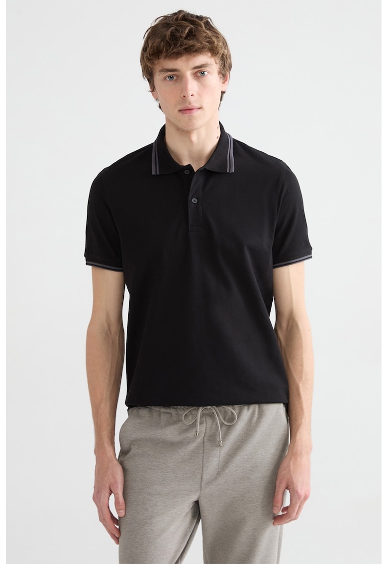 Tricou polo din amestec de bumbac - Negru