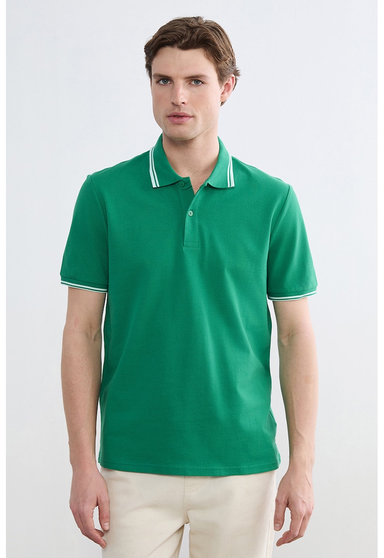 Tricou polo din amestec de bumbac - Alb optic/Verde aquamarin