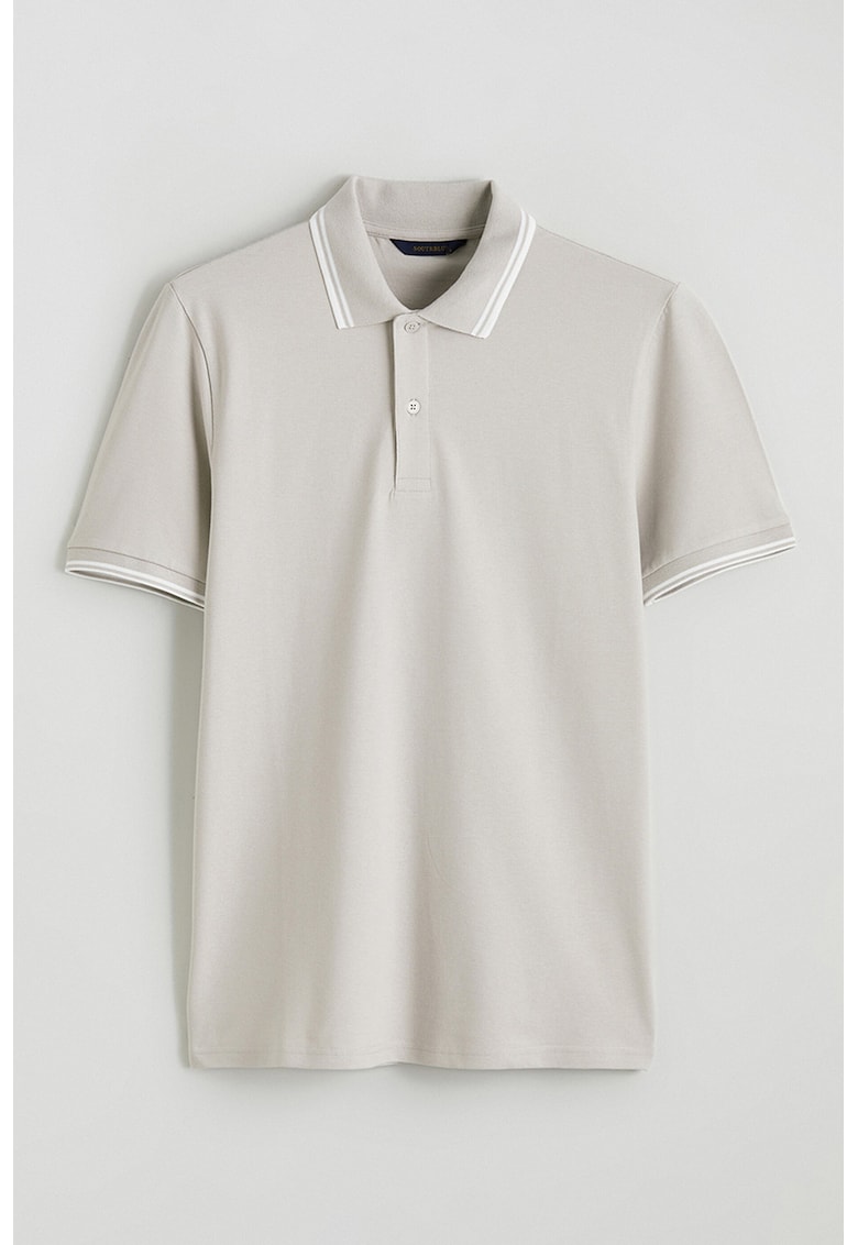 Tricou polo din amestec de bumbac - Gri deschis/Alb optic