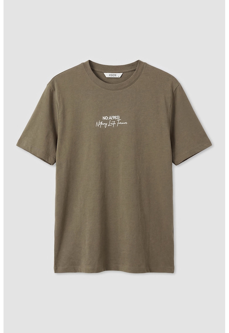 Tricou de bumbac cu imprimeu text discret - Maro pamantiu