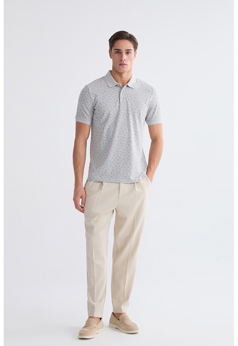 Tricou polo cu imprimeu floral - Gri deschis