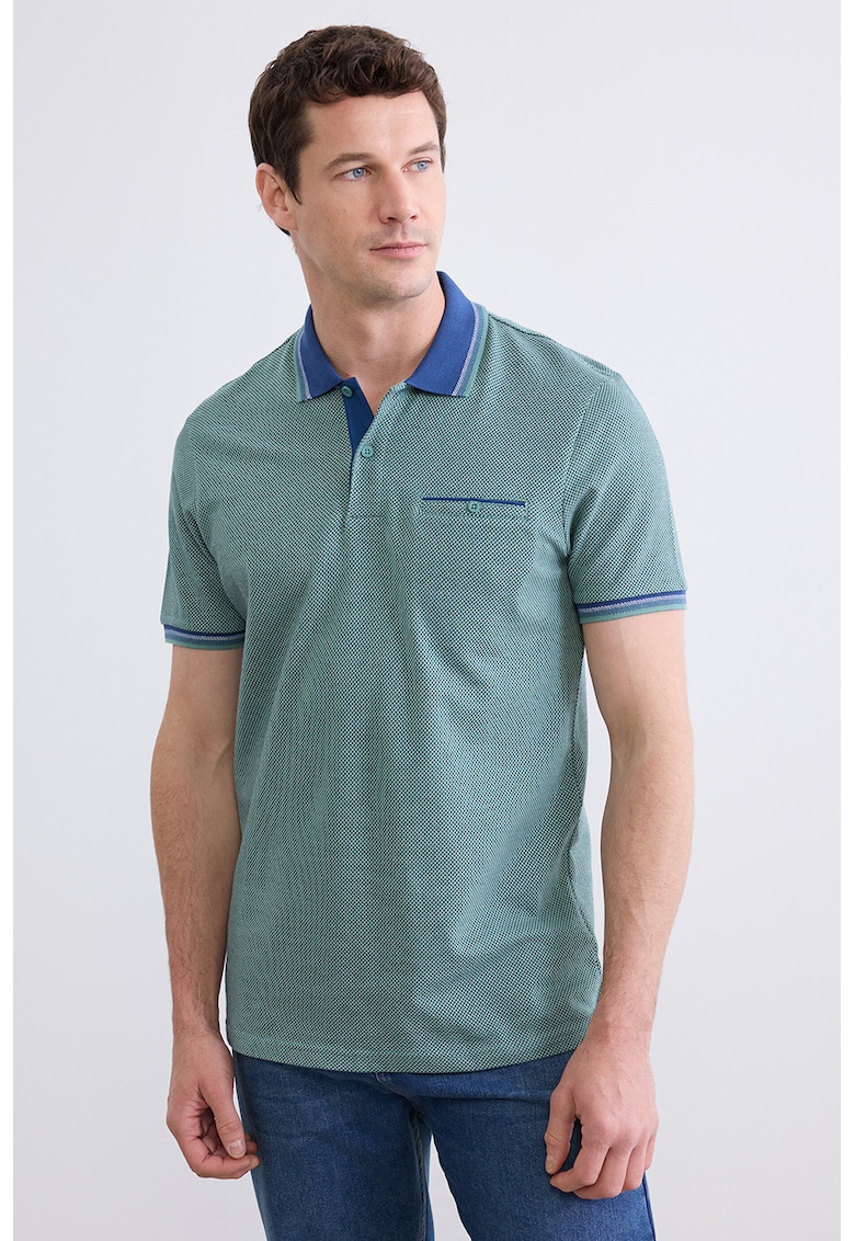 Tricou polo cu aspect texturat - Albastru inchis/Verde persan