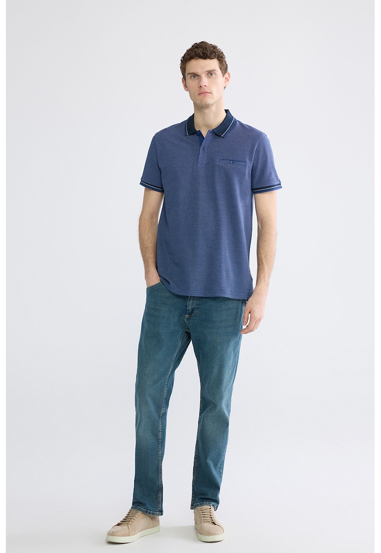 Tricou polo cu aspect texturat - Albastru inchis/Bleumarin