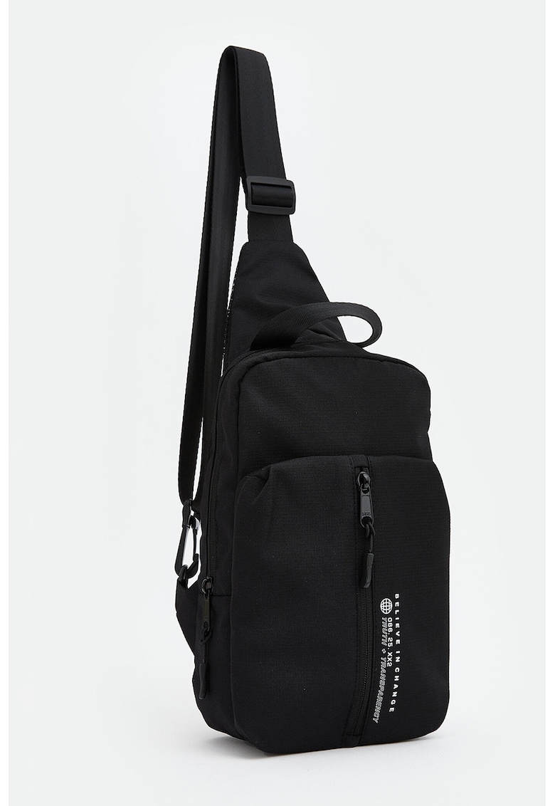 Geanta crossbody cu model text - Negru