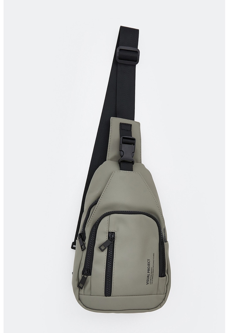 Geanta crossbody din piele sintetica cu buzunare multiple - Kaki