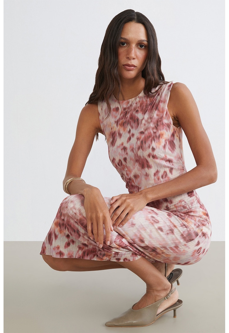 Rochie cu croiala bodycon si model tie-dye Vision - Alb/Visiniu/Portocaliu