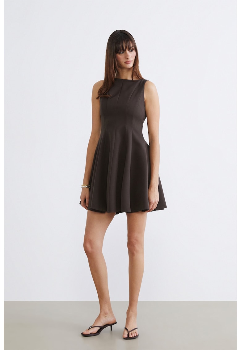 Rochie scurta evazata fara maneci - Maro inchis