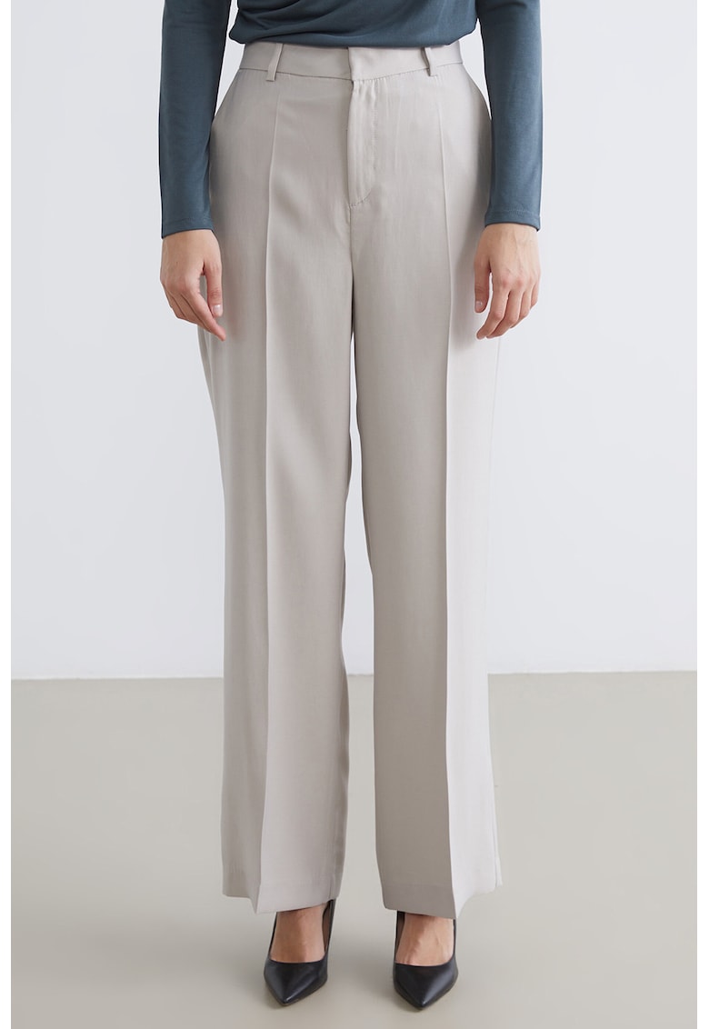 Pantaloni drepti cu talie inalta - Alb fildes