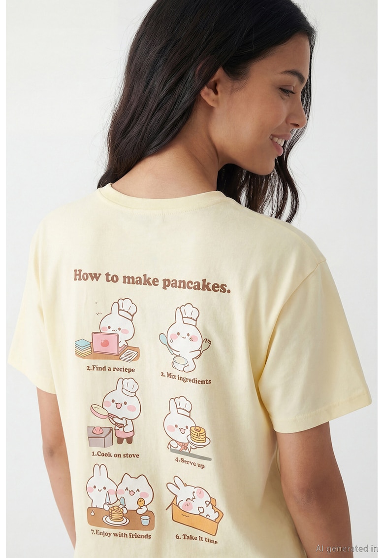 Tricou de bumbac cu imprimeu grafic pe spate - Galben pal