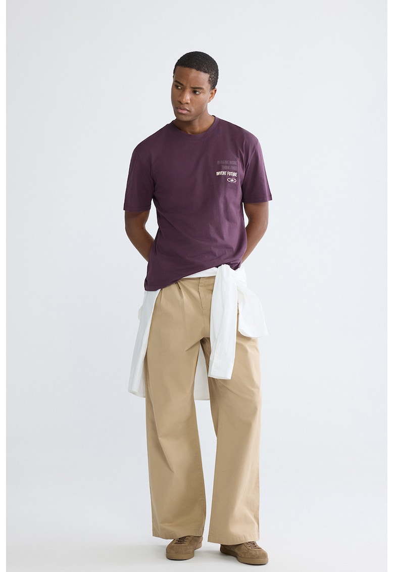 Tricou de bumbac cu decolteu la baza gatului - Violet pruna