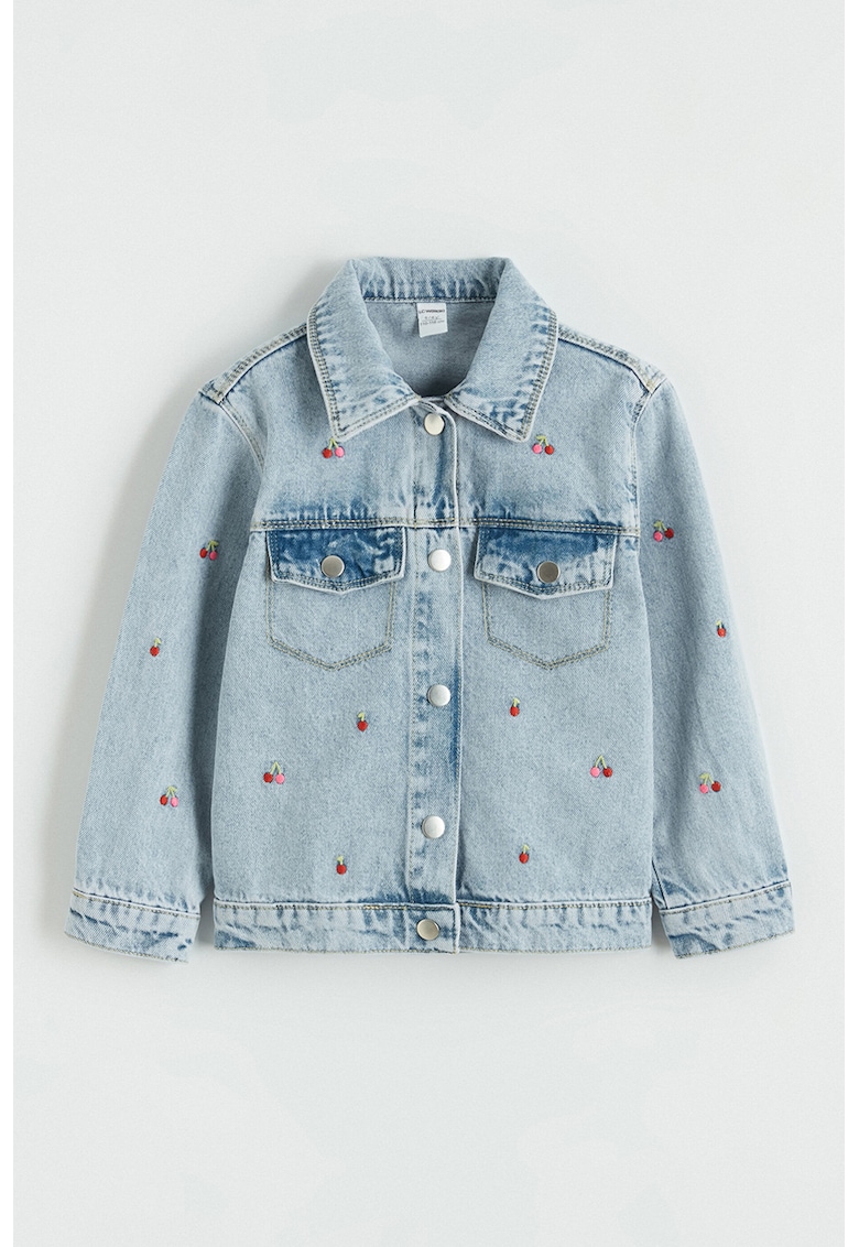 Jacheta din denim cu broderie - Albastru deschis