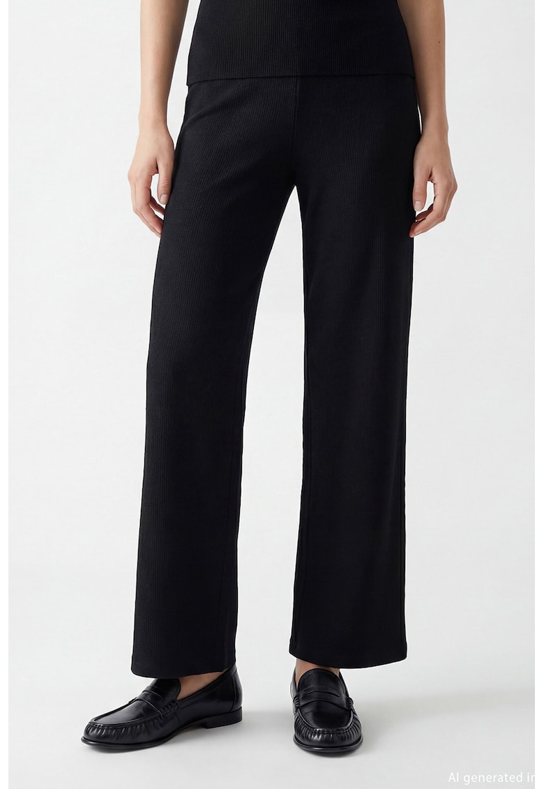 Pantaloni striati cu croiala dreapta - Negru