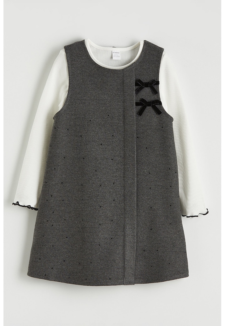 Set de bluza cu model uni si rochie decorata cu strasuri - Alb/Gri inchis