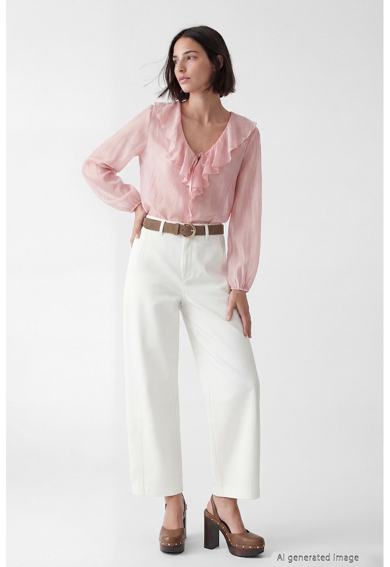 Pantaloni crop cu croiala balloon - Alb