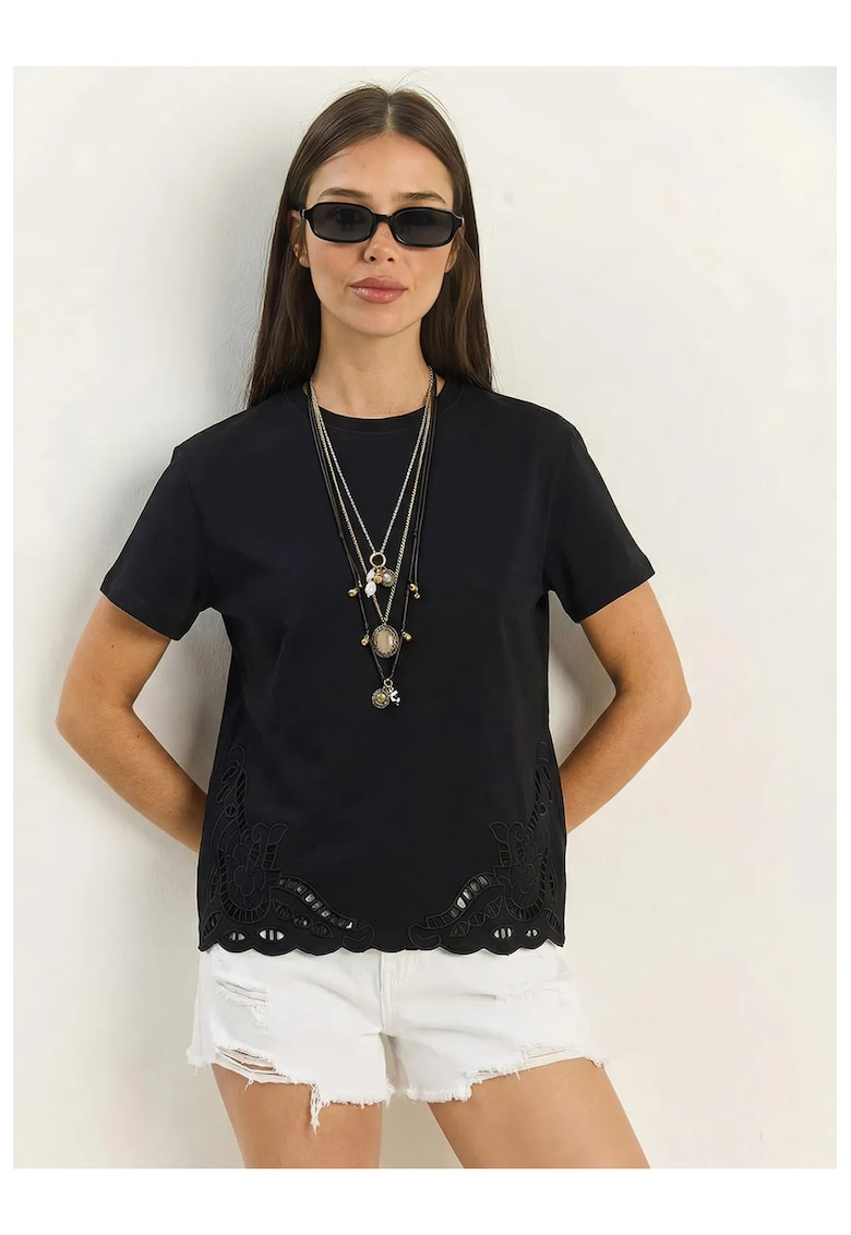 Tricou dama - brodat - negru - bumbac