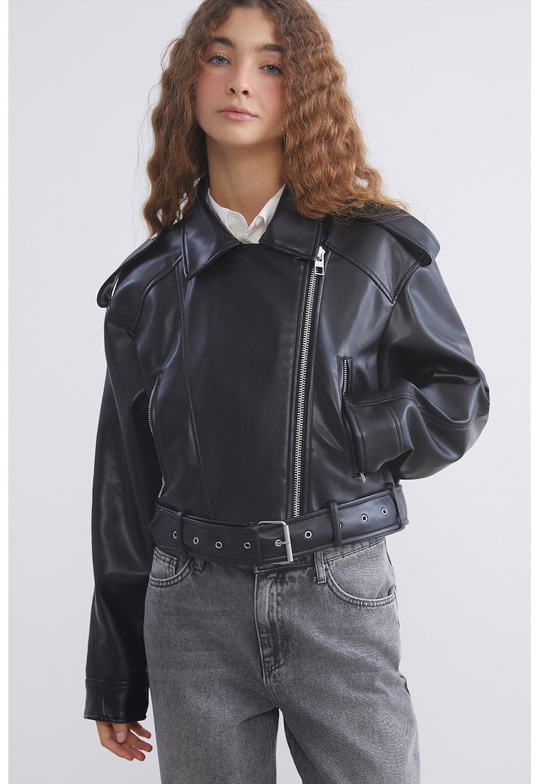 Jacheta biker din piele ecologica - Negru