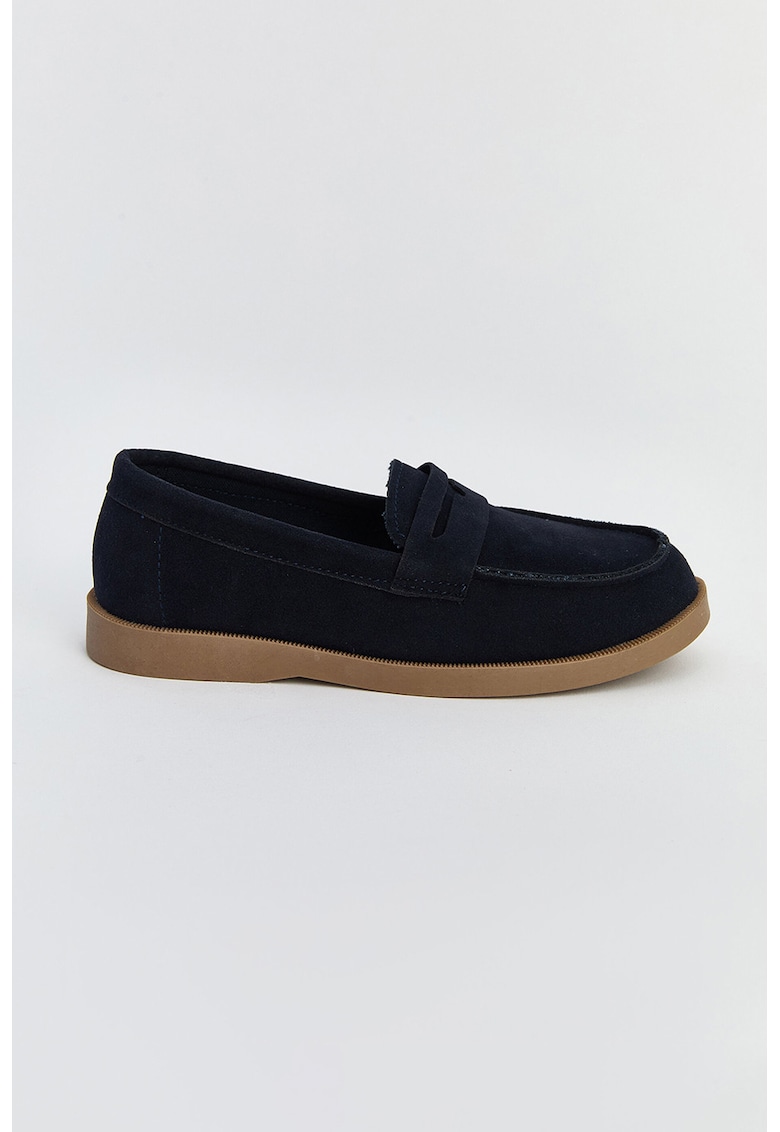 Pantofi loafer din piele intoarsa ecologica cu talpa contrastanta - Albastru ultramarin