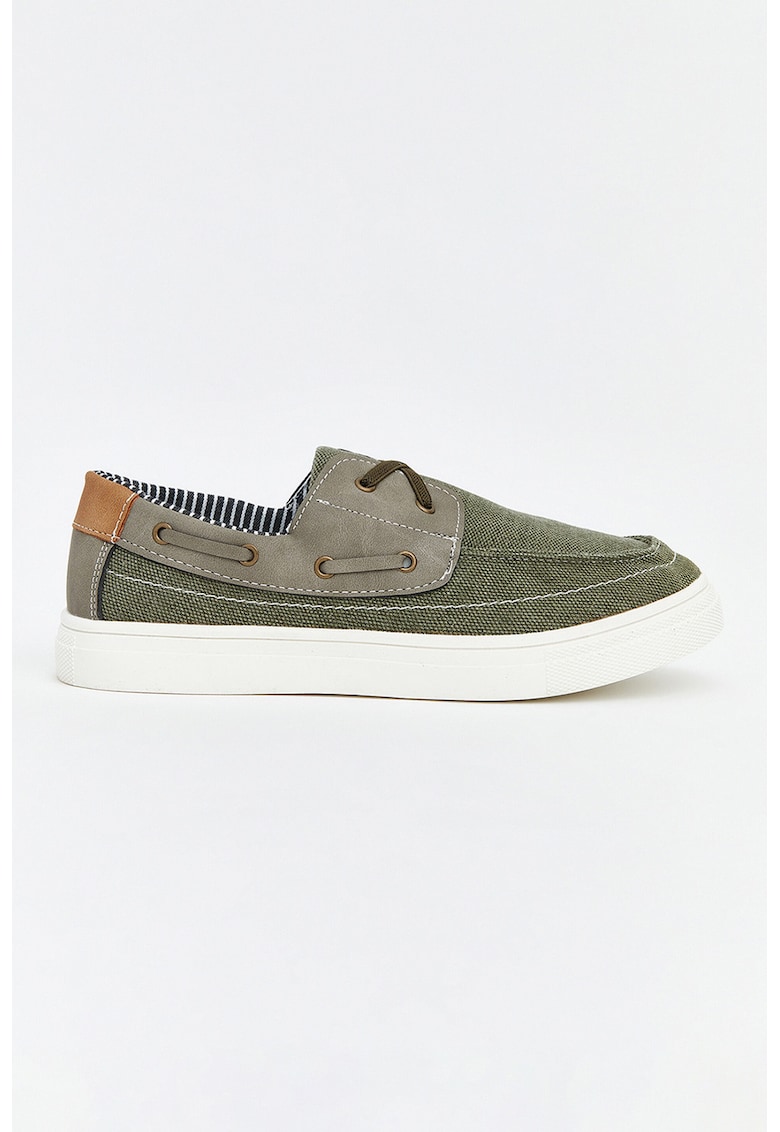 Pantofi boat din material textil - Kaki