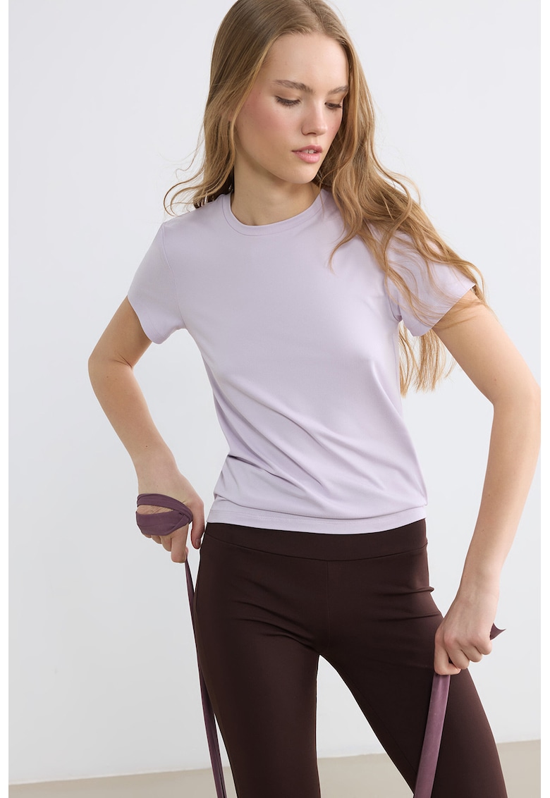Tricou uni cu decolteu la baza gatului - Lila