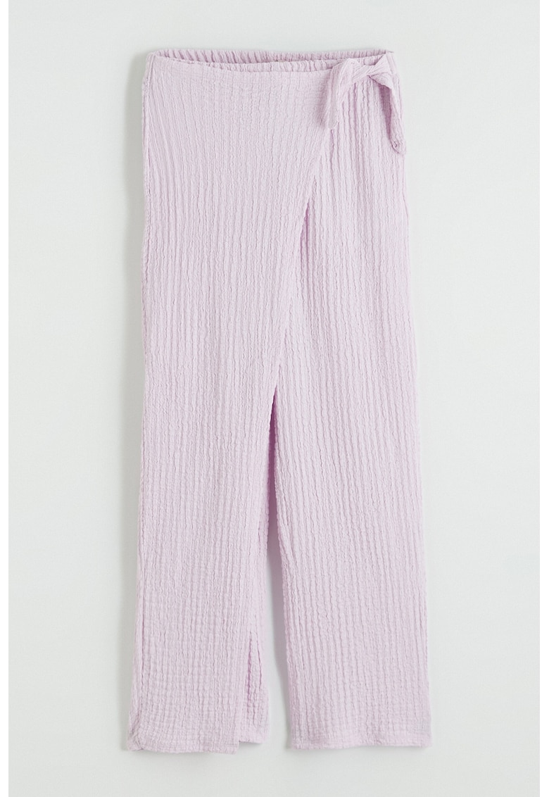 Pantaloni texturati cu croiala ampla si model petrecut - Lila