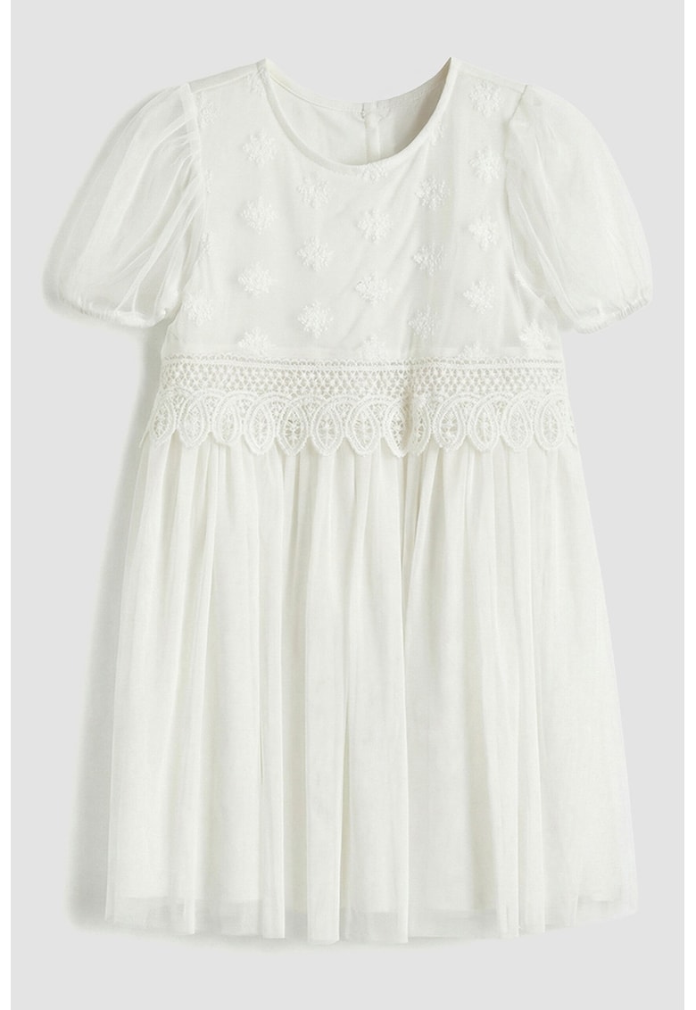 Rochie cu maneci scurte si broderie - Alb murdar