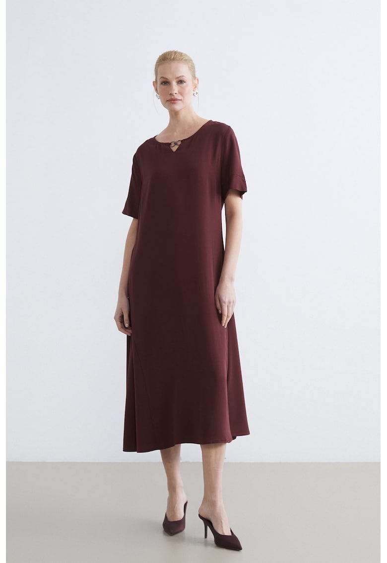 Rochie midi cu decolteu rotund - Visiniu