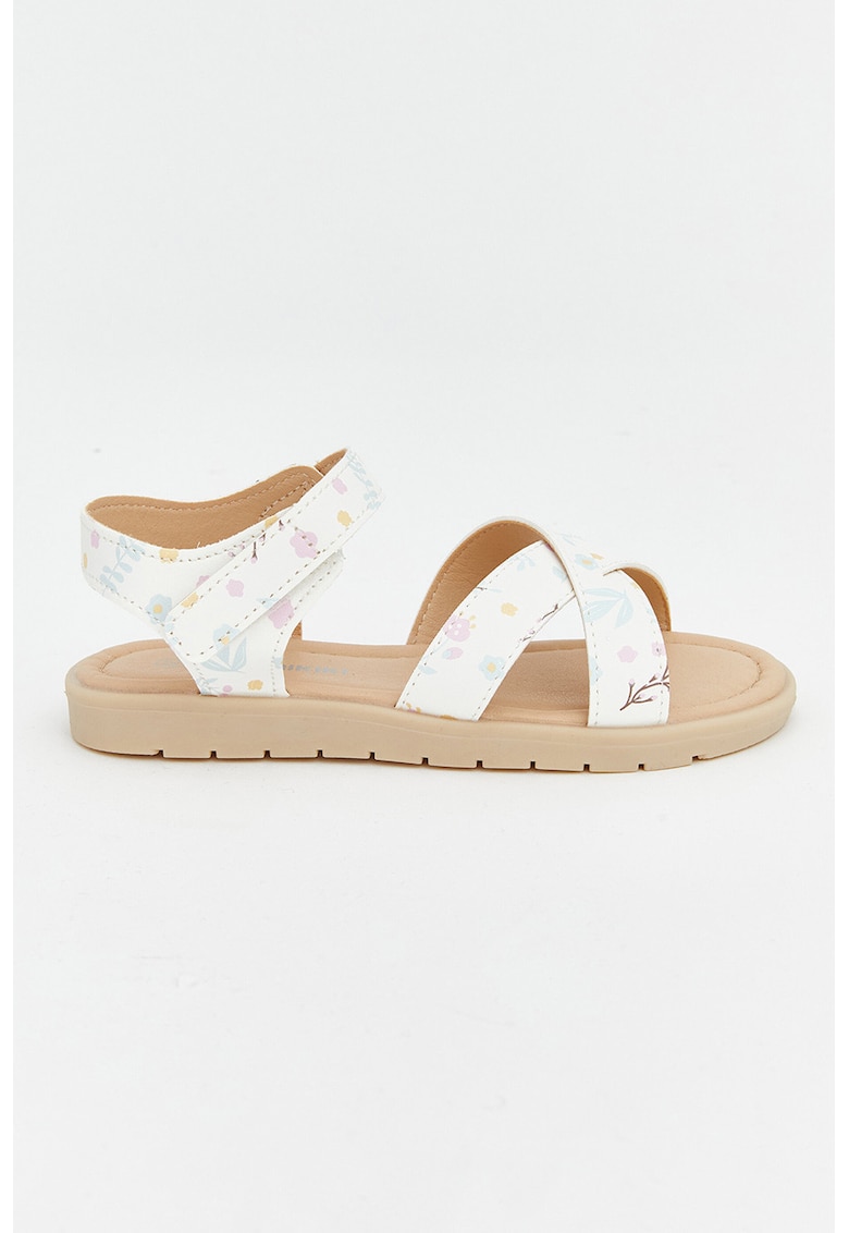 Sandale din piele ecologica cu imprimeu floral - Alb/Roz pastel/Albastru glaciar