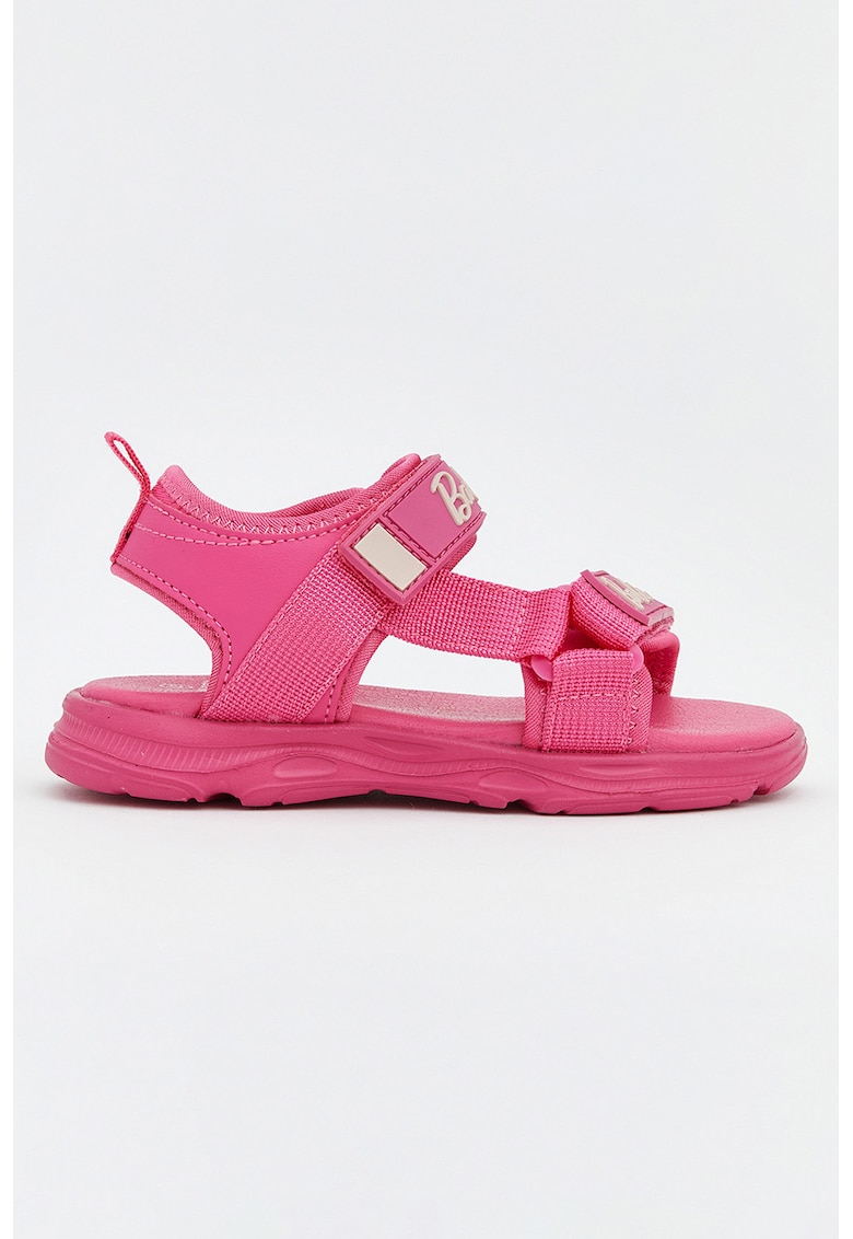 Sandale cu barete cu inchidere velcro si imprimeu Barbie - Roz aprins