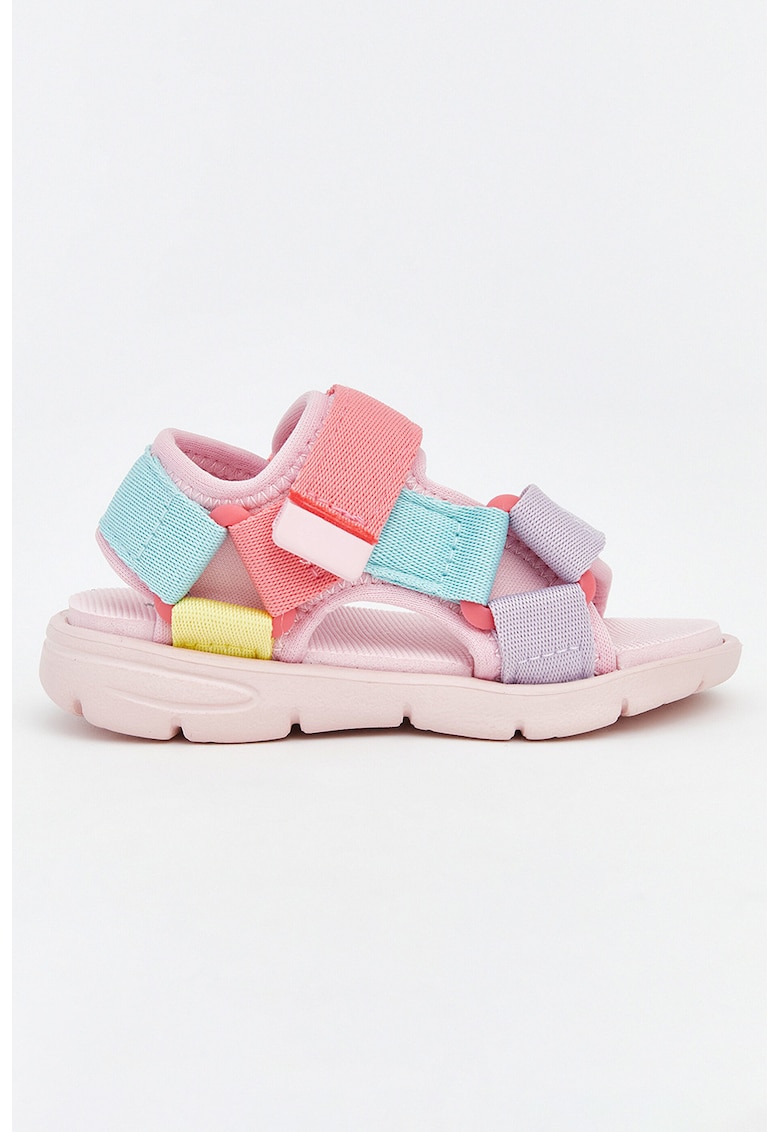 Sandale cu inchidere velcro si model colorblock - Multicolor