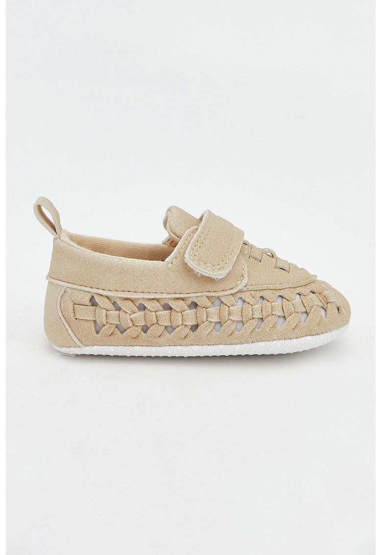 Pantofi crib din material textil cu aspect tesut - Bej inchis