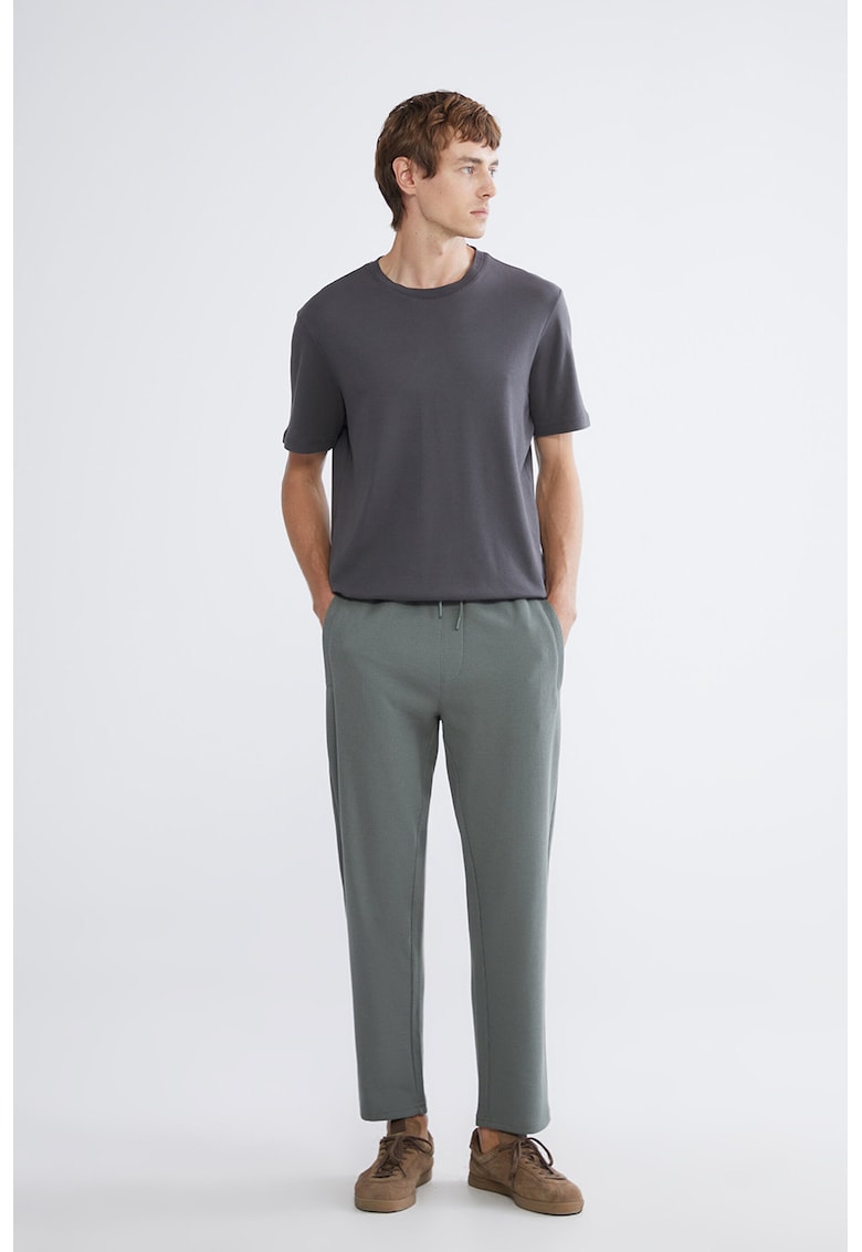 Pantaloni drepti din amestec de bumbac - Verde sparanghel