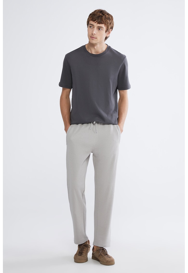 Pantaloni drepti din amestec de bumbac - Gri deschis