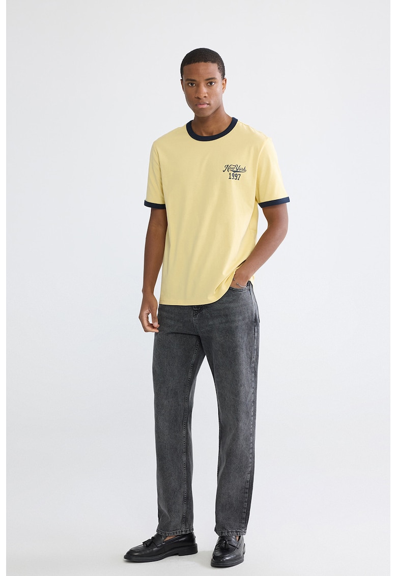 Tricou regular fit de bumbac - Negru/Galben pai