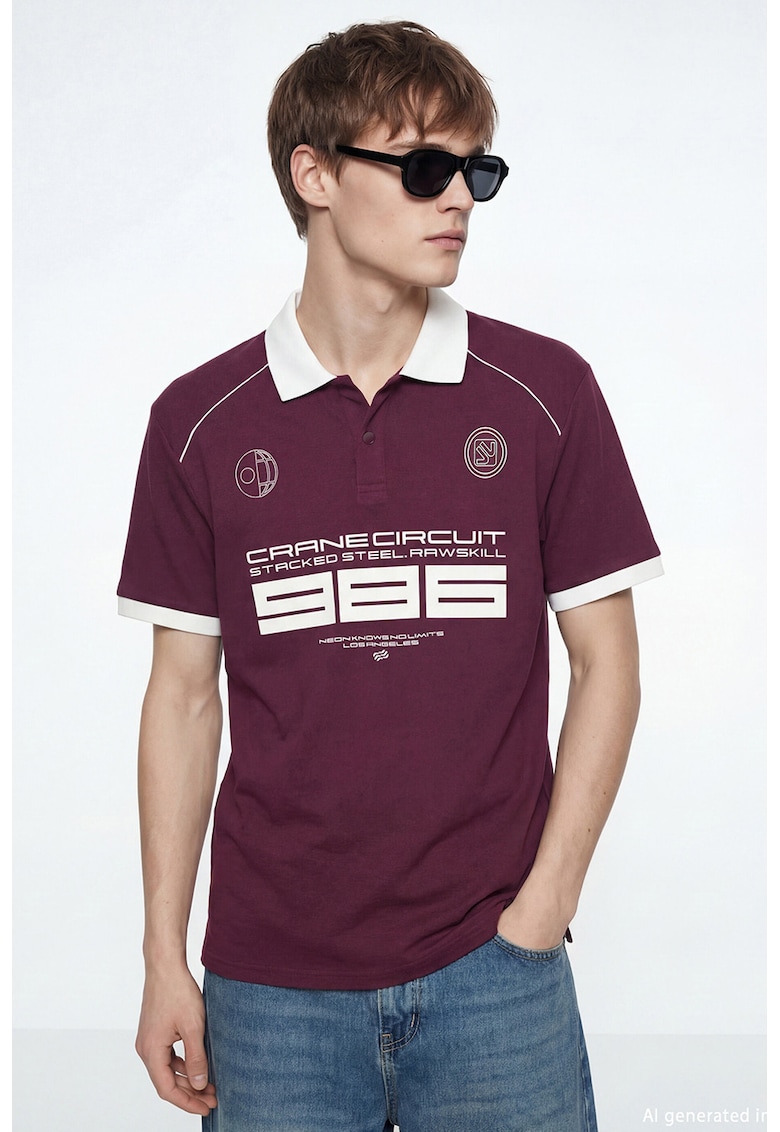 Tricou polo regular fit din amestec de bumbac - Alb optic/Violet tyrian