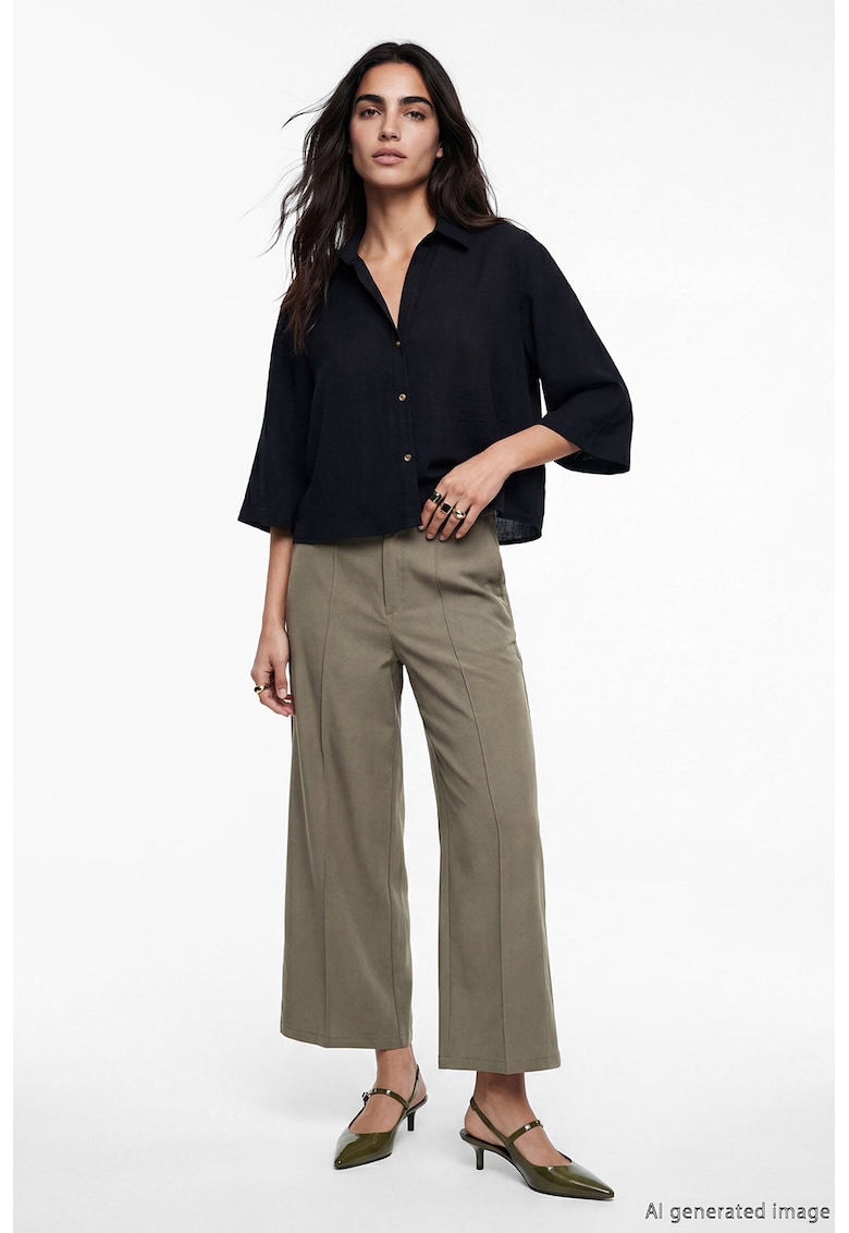 Pantaloni plisati cu croiala ampla - Maro taupe deschis