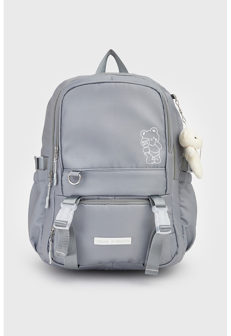 Rucsac din material textil cu buzunare multiple - Gri cenusiu