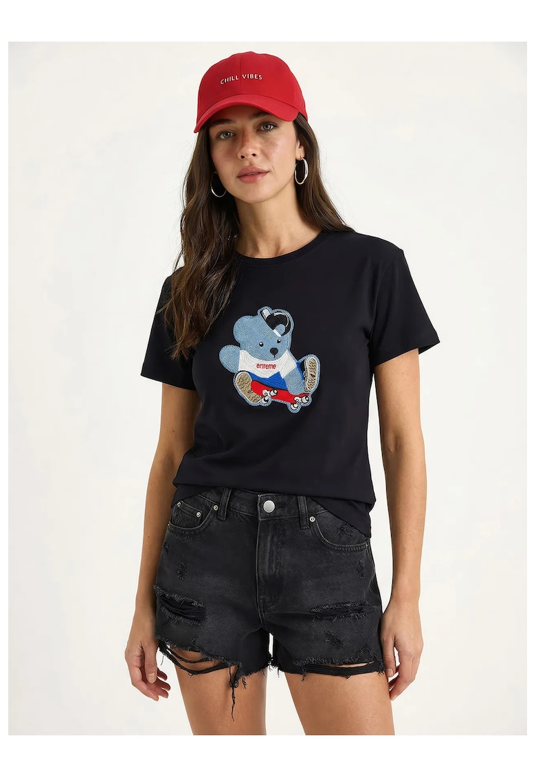Tricou de dama brodat - multicolor - bumbac