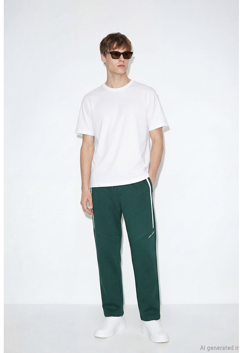 Pantaloni de trening cu linii contrastante - Verde englez