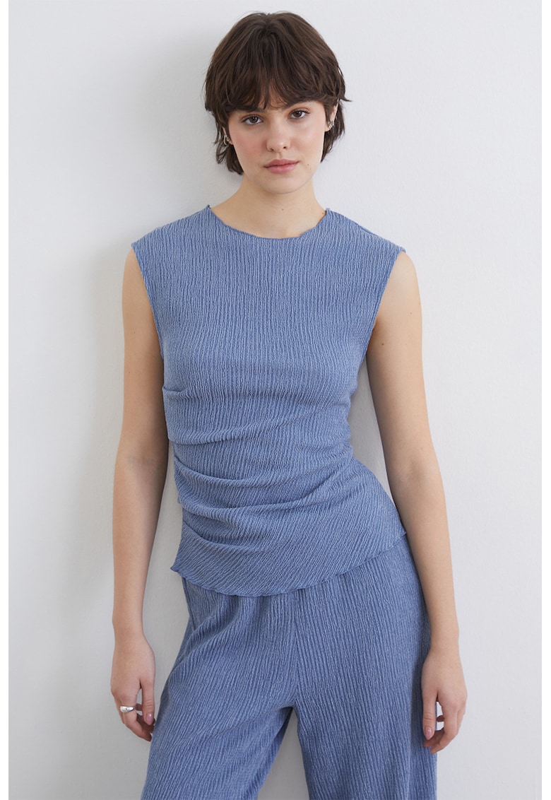 Bluza cu fronseuri laterale fara maneci - Albastru lavanda