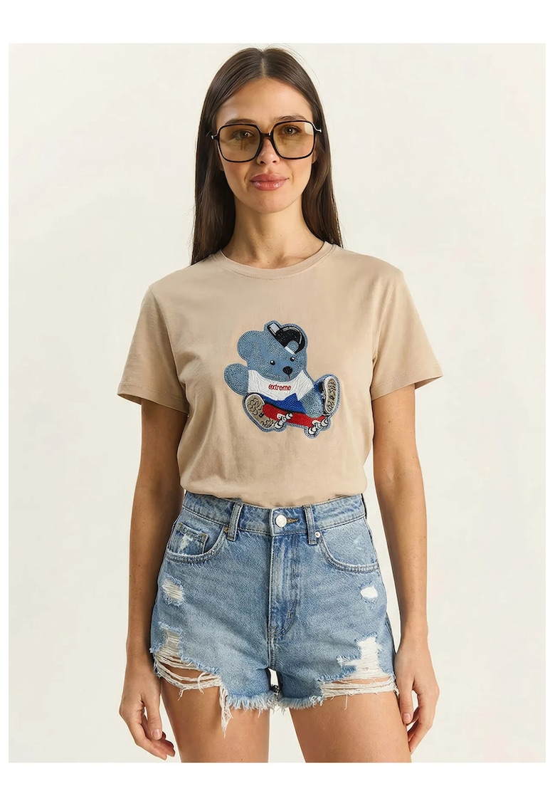 Tricou dama brodat - multicolor - bumbac