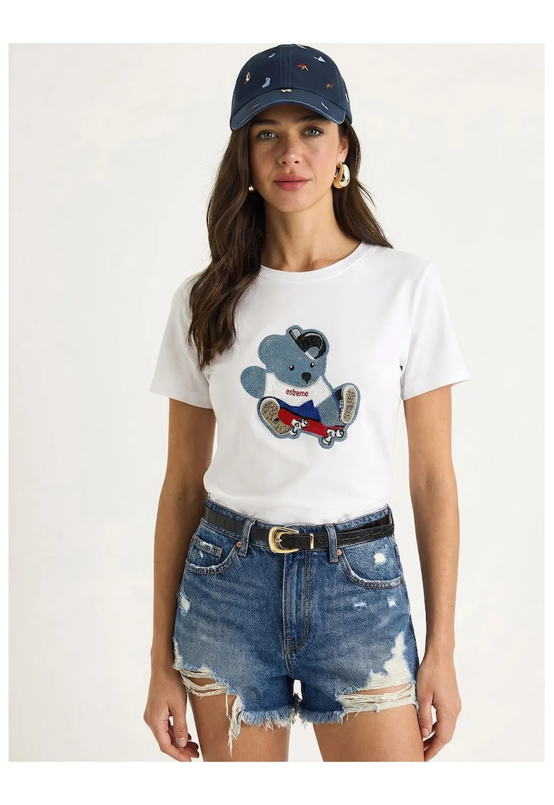Tricou dama - brodat - multicolor - bumbac