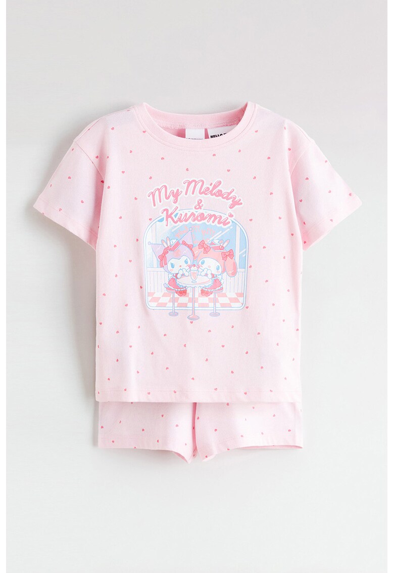 Pijama din bumbac My Melody & Kuromi - Alb/Albastru glaciar/Roz pal