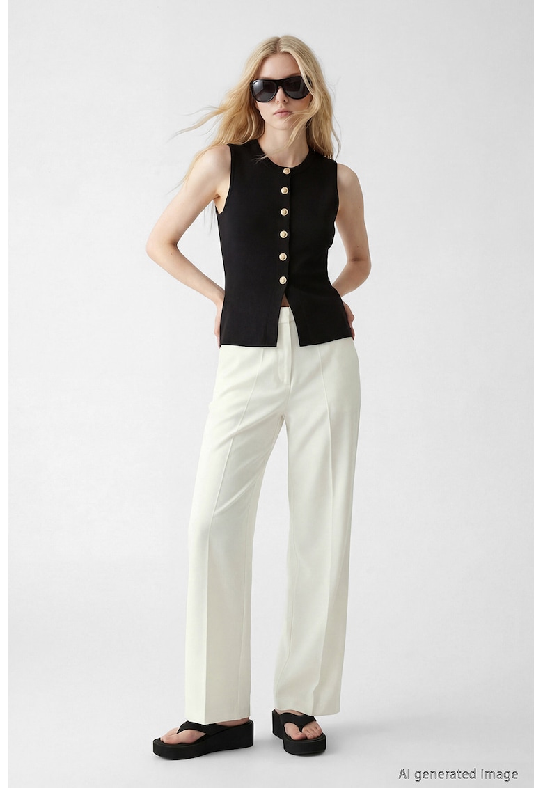 Pantaloni din amestec de lyocell cu croiala ampla - Alb fildes
