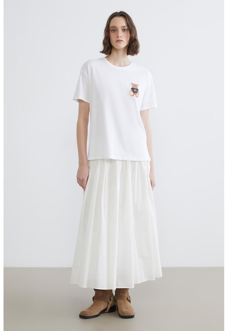 Tricou cu imprimeu grafic si text - Alb