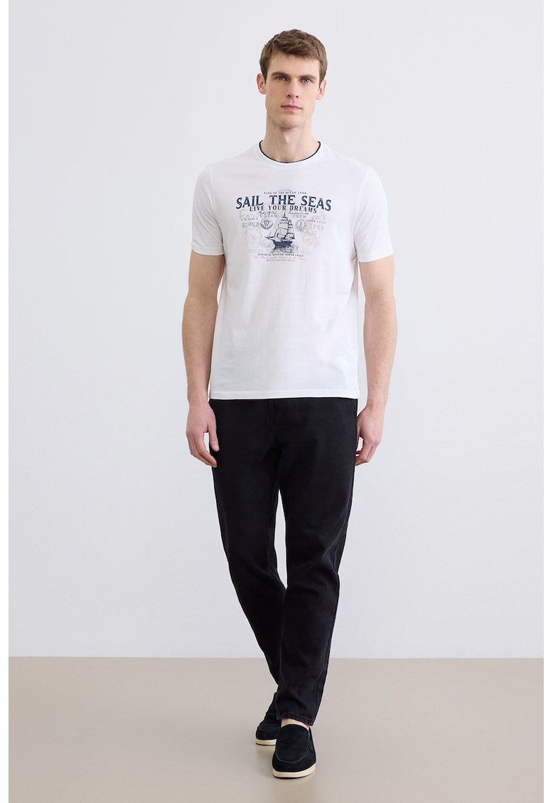 Tricou regular-fit cu imprimeu grafic - Alb/Albastru inchis