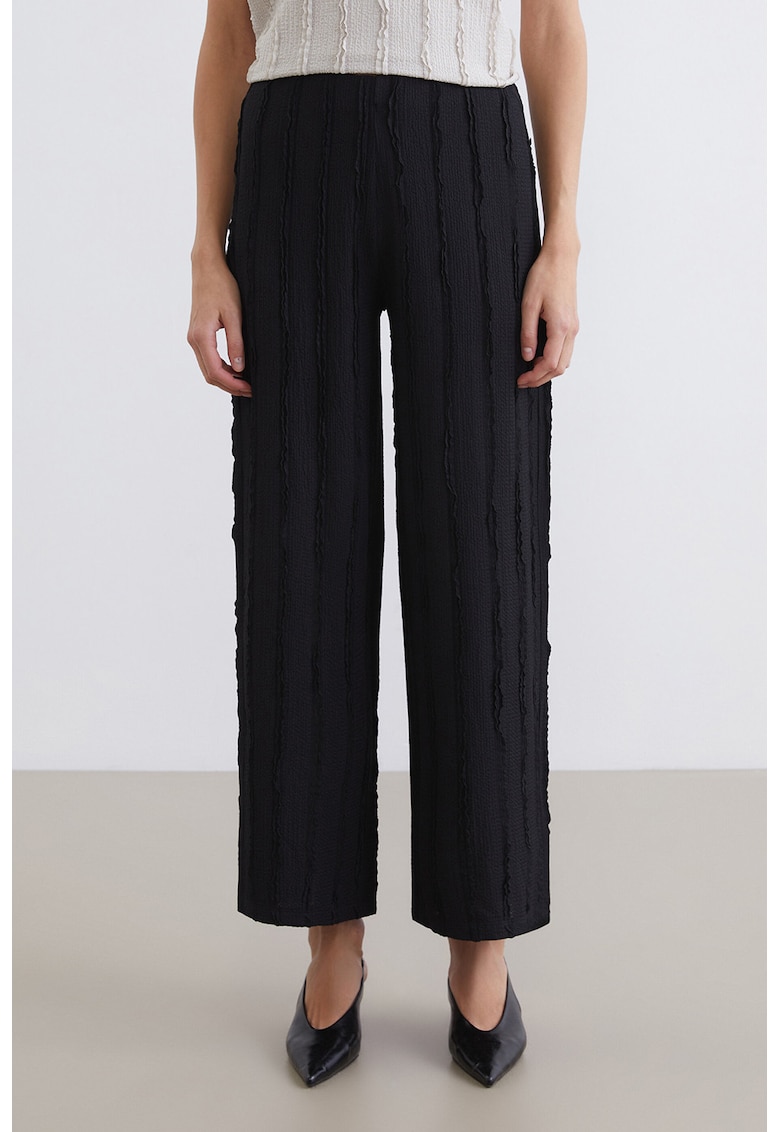Pantaloni drepti texturati cu croiala ampla - Negru